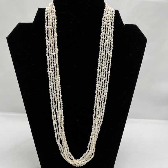 Vintage Jewelry Six Strand Creamy White Freshwater Pearl Necklace
